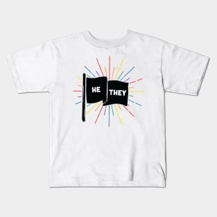 He/They Pronouns Retro Flag Kids T-Shirt